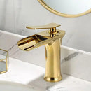 GobekUsa Gold Waterfall Bathroom Basin Faucet, White Mixer Tap Hot Cold Sink Plugin