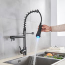 GobekUsa LED Spring Kitchen Faucet: Dual Swivel Spout, Pull Down, Hot Cold Mixer Tap