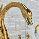 GobekUsa Crystal Knob Swan Faucet 5-Hole Widespread Tub Mixer with Handshower