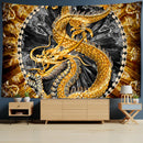 GobekUsa Golden Loong Dragon Totem Tapestry, Cartoon Castle Wall Hanging & Home Decor Art