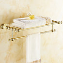 GobekUsa Brass Jade Bathroom Hardware Set: Corner Shelf, Paper Holder, Towel Bar, Soap Basket, Rack.