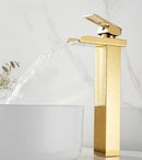 GobekUsa Gold Waterfall Basin Faucet, Deck Mounted Mixer Tap for Bathroom Sink