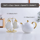 GobekUsa Elegant Bone China Tea Set | Porcelain Teacup & Teapot Set White Gold