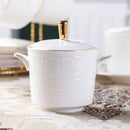 GobekUsa Bone China White Tea Set: Coffee Cup, Saucer, Milk Jar, Sugar Bowl, British Teaware