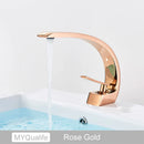 GobekUsa Brushed Gold Basin Faucet, Deck Mounted Wash Basin Mixer for Bathroom