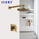 GobekUsa Antique Brass Round Wall Mounted Rainfall Shower Faucet Set with 2 Handles