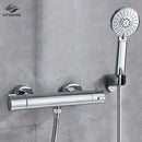 GobekUsa Black/Chrome Brass Thermostatic Shower Set with Wall Mount - Bathroom Accessories