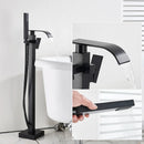 GobekUsa Black Floor Mounted Bathtub Faucet Set with Waterfall Mixer Tap