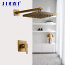 GobekUsa Antique Brass Round Wall Mounted Rainfall Shower Faucet Set with 2 Handles