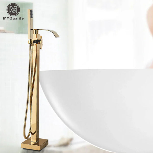 GobekUsa Gold Freestanding Bathtub Faucet with Handshower
