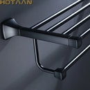 GobekUsa Black Aluminum Towel Rack with Hook, Wall-mounted Bathroom Towel Holder and Shelf