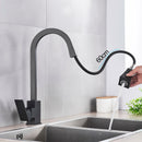 GobekUsa Black Kitchen Faucet Pull Out Mixer Square Single Handle Deck Mounted Tap