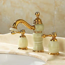 GobekUsa Gold Brass Jade 3 Hole Widespread Basin Faucet with Double Handle
