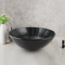 GobekUsa Black Glass Bathroom Sink Set with Hand Painted Design & Waterfall Faucet