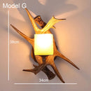 GobekUsa Deer Horn Resin Wall Lamp with Warm White LED Light