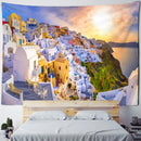 GobekUsa Castle Village Sunset Tapestry Wall Hanging - Fantasy City Landscape Wall Art