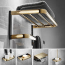 GobekUsa Gold & Black Bathroom Hardware Set: Shelf, Towel Rack, Paper Holder, Brush Holder