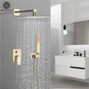 GobekUsa Brushed Gold Shower Mixer: Wall Mount Rainfall Head, Hand Shower, Rotate Tub Spout