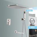 GobekUsa Brushed Nickel Rainfall Shower Faucet Set with Tub Spout - 16" Head