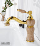 GobekUsa Gold Brass and Marble Bathroom Basin Faucet Cold Hot Water Mixer Sink Tap