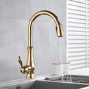 GobekUsa Gold Swivel Spout Kitchen Faucet with Pull Down Sprayer