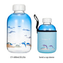 GobekUsa Blue Glass Water Bottle 600ml Cute Polar Bear Seal Design Waterbottle