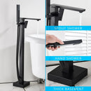 GobekUsa Black Floor Mounted Bathtub Faucet Set with Waterfall Mixer Tap