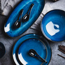 GobekUsa Japanese Blue Ceramic Tableware Set - Rice Bowl, Plate, Spoon, Udon Ramen Bowl, Soup Dish
