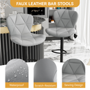 Swivel Bar Stools Set of 2 — Height Adjustable PU Leather Counter Stools with Diamond Stitching