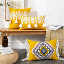GobekUsa Boho Gold Embroidered Cotton Pillow Cover, 45x45/30x50cm