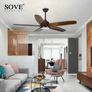 GobekUsa 60" Solid Wood Blade Ceiling Fan Light LED Remote Control 220v