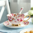 GobekUsa Elegant Floral Tea Set - 200ml Capacity Bone China Cup, Saucer, and Spoon