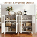 Storage Cabinet with Shaker Glass Doors & Gold Handles — Solid Wood 4-Door, Living & Dining Room