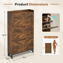 Wooden Shoe Storage Cabinet with Barn Door Flip-Top — Dark Brown