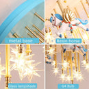 GobekUsa Kids Resin Horse Paper Crane Ceiling Light - Blue Pink LED Bedroom Lamp