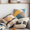 GobekUsa Geometric Embroidery Cushion Cover Set - Blue Coffee Yellow Grey Abstract Square