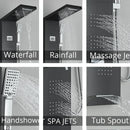 GobekUsa Black Rainfall Shower Panel Set with Massage System and Temperature Screen