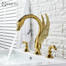 GobekUsa Golden Swan Basin Faucet Double Handle Hot Cold Mixer Tap for Bathroom