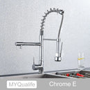 GobekUsa Dual Spout Kitchen Sink Faucet - Matte Black Finish, Deck Mount Spring Mixer