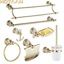 GobekUsa Gold Crystal Bathroom Accessories Set: Luxe Brass Bath Hardware Wall Mount Collection