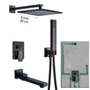 GobekUsa Black Brass Shower Faucet with 2-Way Mixer, Handshower and Rainfall Head