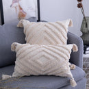 GobekUsa Beige Tassels Cushion Cover, Handmade Square Home Decoration for Living Room
