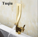 GobekUsa Gold Brass Square Basin Faucet Single Handle Deck Mounted Bathroom Sink Mixer