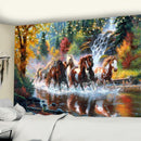 GobekUsa Galloping Horse Tapestry Wall Hanging Ink Painting Boho Nature Decor