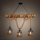 GobekUsa Bamboo Hemp Rope Pendant Light - Hand Knitted Iron Cage Luminaria