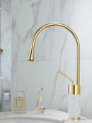 GobekUsa Gold & Marble Basin Faucet: Single Handle Swivel Sink Water Crane