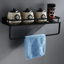 GobekUsa Black Aluminum Bathroom Shelf with Towel Bar Wall Mounted - Bath Shower Shampoo Holder