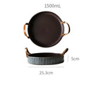 GobekUsa Handmade Porcelain Bowl with Leather Handle - Round Sallow Salad Plate