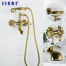 GobekUsa Golden Double Handles Shower Faucet Mixer for Bathroom Sink and Bathtub