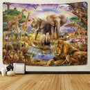 GobekUsa Lion Tapestry African Grassland Animals Cartoon Wall Hanging Blanket
